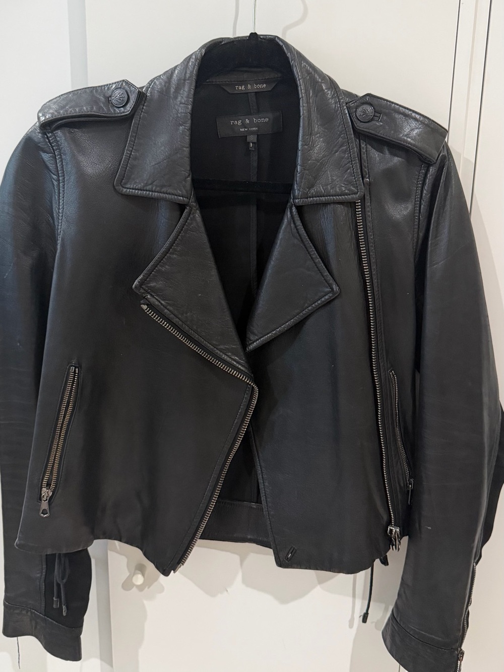 rag & bone Black Leather Jacket with Subtle Texture